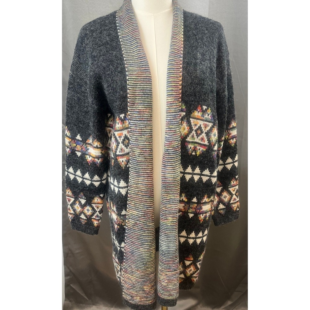 Dreamers by Debut Cardigan Sweater Womens L Boho Aztec Open Front Long Southwest